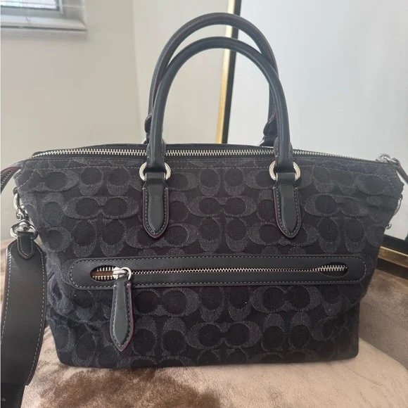 COACH Cara denim with Calfskin shoulder bag - Picture 9 of 12